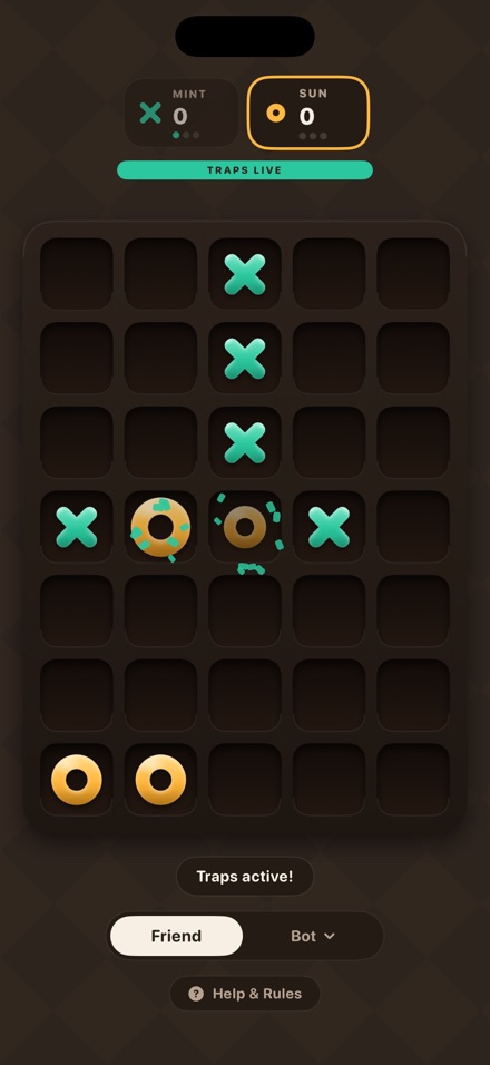 A trap springing to capture a pair in Tik Tak Trap