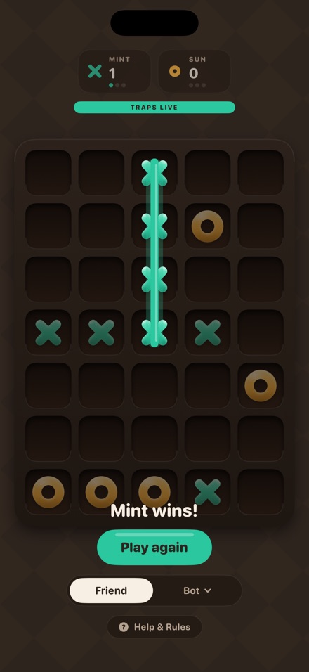 A winning line of four in Tik Tak Trap