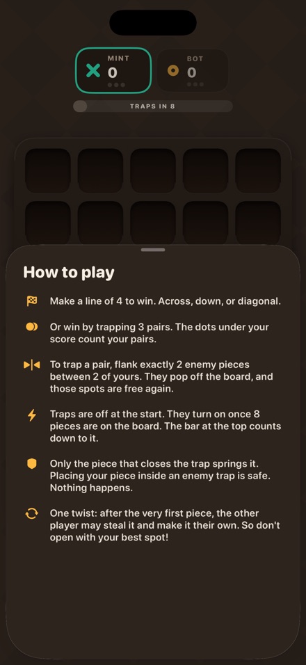 The How to play rules for Tik Tak Trap